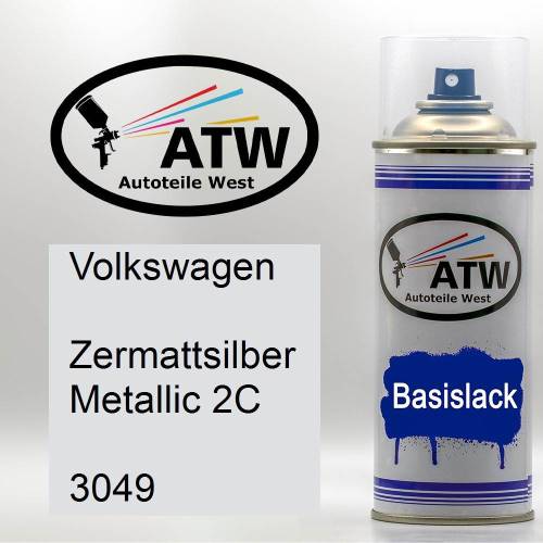 Volkswagen, Zermattsilber Metallic 2C, 3049: 400ml Sprühdose, von ATW Autoteile West.